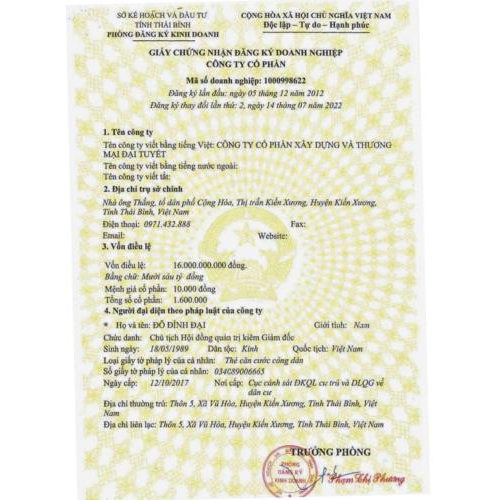 1. Giấy chứng nhận đăng ký kinh doanh